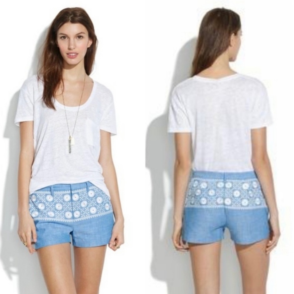 Madewell Chambray Embroidered Shorts